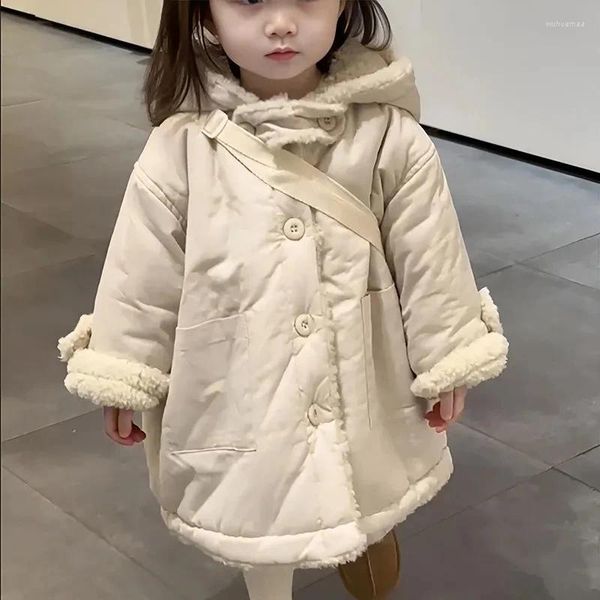 Para baixo casaco da criança do bebê dupla face wearable jaquetas quentes para meninas com capuz lambswool casaco crianças inverno longo parka infantil neve casaco1-10