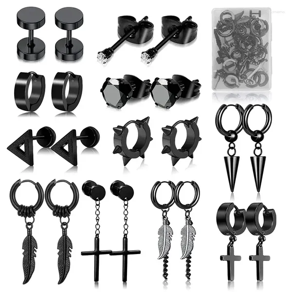 Hoop Ohrringe Paar Punk Edelstahl Stud Schwarz Set Für Männer Frauen Vintage Hip Hop Piercing Ohr Schmuck Zubehör