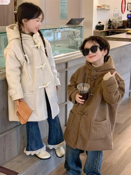 Jacken Kind Mantel Koreanischen Stil Jungen Und Mädchen 2023 Winter Kinder Fleece Mit Kapuze Pelz Baby Lange