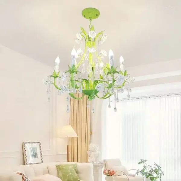 Lustres Europeu Verde Floral Candelabro Cerâmica Branco Rosa Rosa Flor Decoração Luminária E14 Estilo Vela