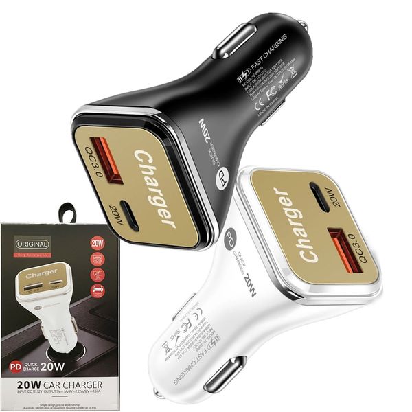 38W Portas duplas USB C Carregador de carro PD Adaptadores de potência de carregamento rápido rápido para iPad iPhone 11 12 13 14 15 Pro Max Samsung Android Phone GPS PC com caixa de varejo