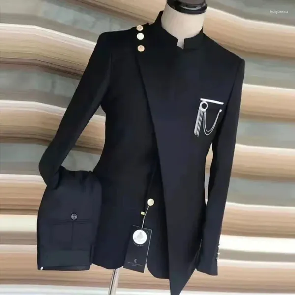 Ternos masculinos homens calça terno preto moda formal casamento fino ajuste noivo smoking jaqueta chique gola negócios lrregular blazer 2 peça conjunto
