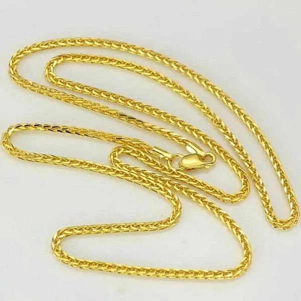 Correntes Pure 18K Ouro Amarelo 2mm Trigo Link Chain Colar Homens Mulheres 20-22inch