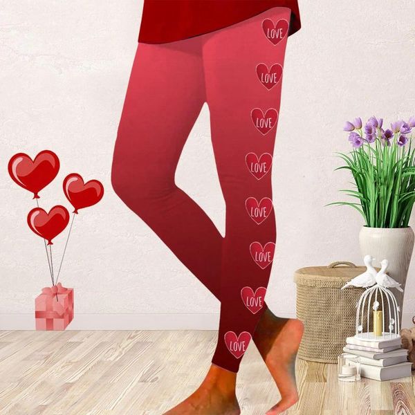 Kadın Taytlar Bayanlar Sevgililer Günü Moda Aşk Baskılı Pantolon Gradyan Renk Yüksek Bel Pantolon Elastik Aktif Sıkı Leggins Mujer