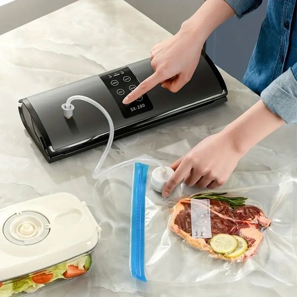 1 set, macchina per sigillare sottovuoto automatica per alimenti con touch screen, sistema di sigillatura dell'aria sottovuoto per la conservazione degli alimenti, modalità cibo secco e umido, accessori da cucina