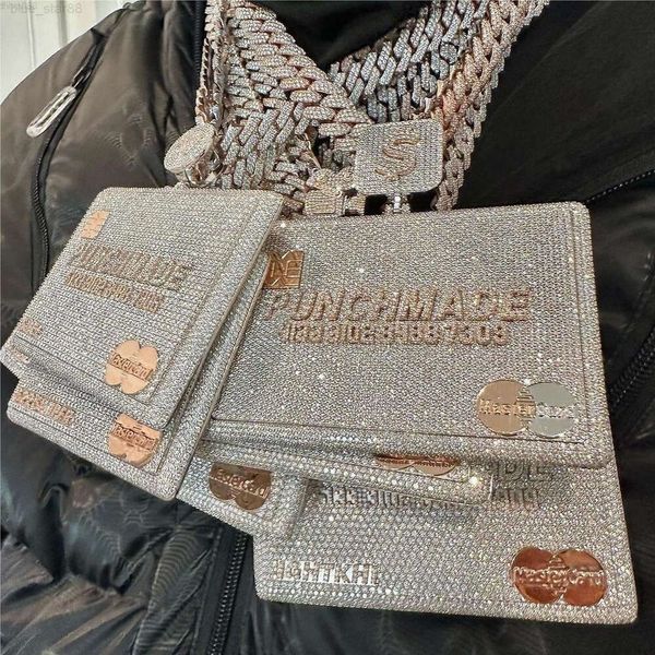 Colares personalizados corrente de moissanite corrente cubana quente hip hop sólido 925 prata esterlina vvs diamante gelado pingente de cartão de crédito personalizado com colar de designer