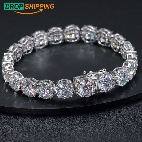 O transporte da gota grande cara 10mm sterling sier real vvs moissanite diamante tênis pulseira jóias finas para homens