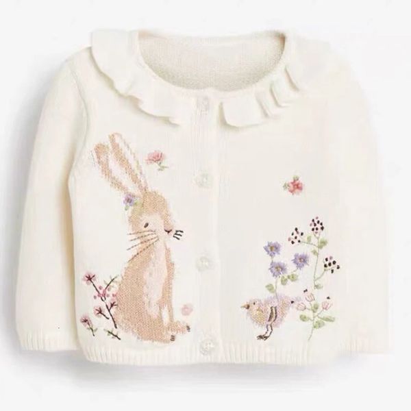 Комплекты Jumping Meters Для малышей Белые цветы кролика Детские вязаные кардиганы Зимняя одежда для девочек Детские свитера 27 лет 231202