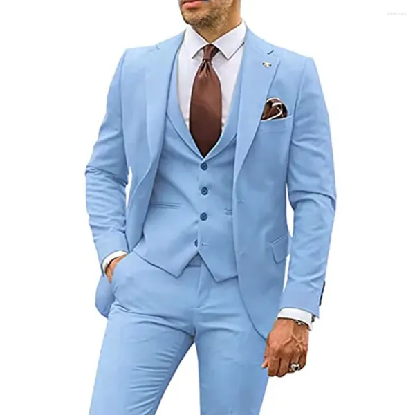 Ternos masculinos lansboter céu azul masculino terno 3 peças conjunto fino entalhado lapela negócios casual festa de casamento noivo smoking blazer colete com calças