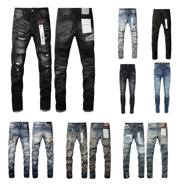 Jeans roxo jeans designer jeans para homens calça jeans empilhados homem rock revival denim lágrimas baggy jean calças masculinas preto fino ajuste rasgado motociclista branco azul cinza jeans homem 28