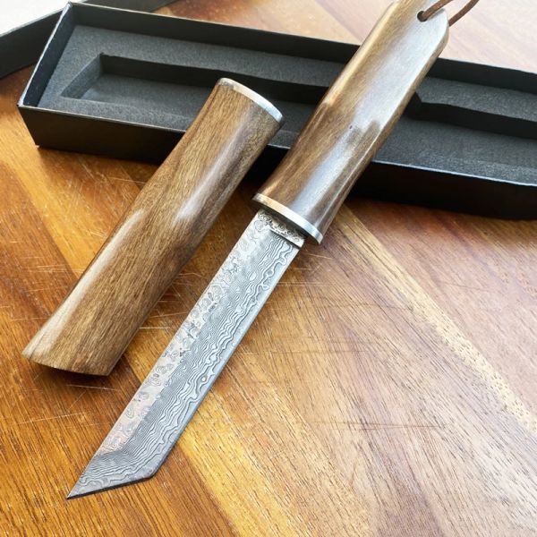 Nuovo VG10 Acciaio di Damasco Tanto Lama Manico in legno Giunto di bambù Stile Japaness Coltello tattico Sopravvivenza Strumento EDC, Regalo di Natale