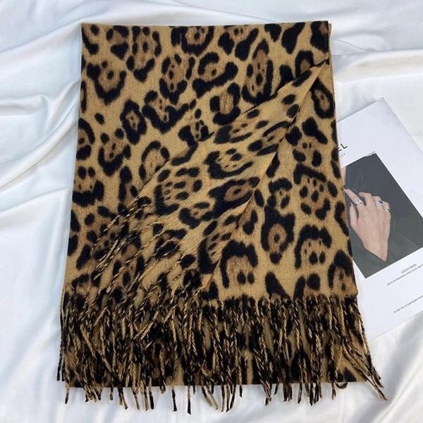 Lenços inverno quente 200x70cm xales outono feminino grosso envoltório bandana leopardo impressão cachecol moda cashmere franja