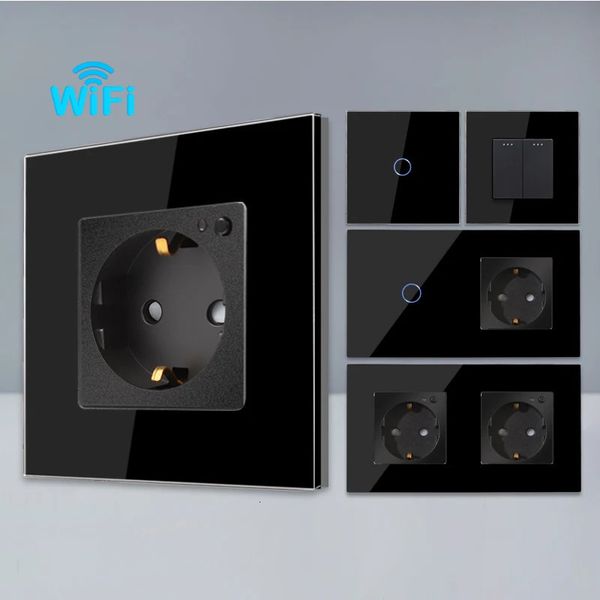 Interruptores Acessórios Bingoelec Black Smart Switch e Wifi Socket Power Monitor com Painel de Vidro Cristal Melhoria da Casa 231202