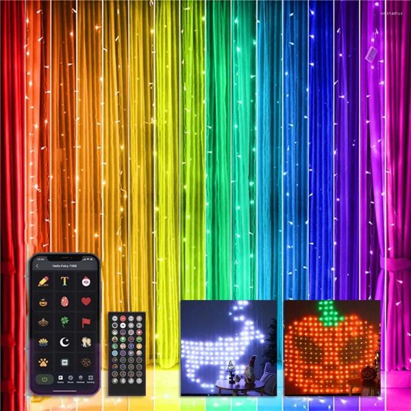 Cordas 2024 LED RGB Smart Cortina String Light para Cortinas de Janela Decoração Programável DIY Imagem Fada Luzes App Controle