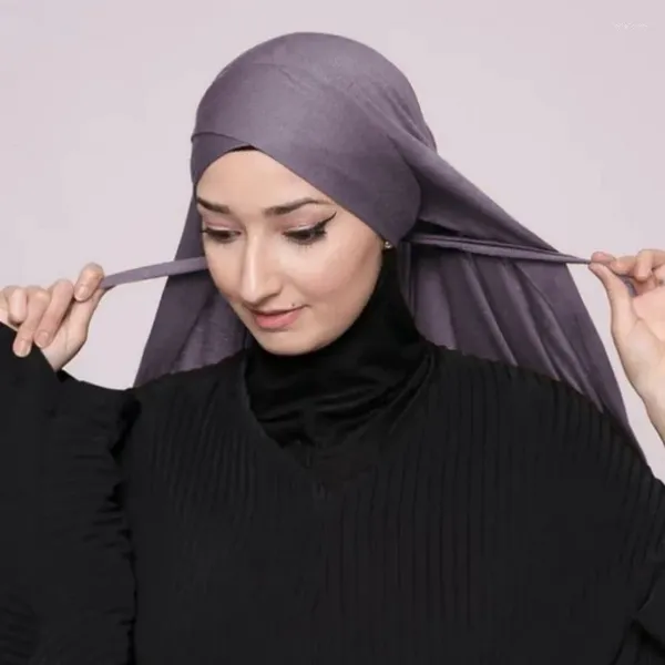 Ethnische Kleidung, leicht zu tragende Jersey-Hijabs für Frauen, einfarbig, kreuz und quer, dehnbarer Baumwollschal, Stirnband, muslimisches Kopftuch, Instant-Hijab