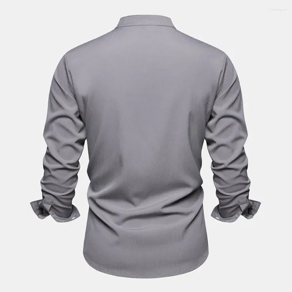 Camicie eleganti da uomo Camicia da uomo Top leggermente elasticizzato Tinta unita Colletto alla coreana 1 pezzo Bottone camicetta Casual Classico durevole Fashon