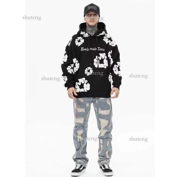 Felpe con cappuccio da uomo invernali Readymade Foam Flower Co Branded Denim Tears Donna Puff stampato Distressed Pullover Cap Ricamo Bianco Kapok Tidal 599