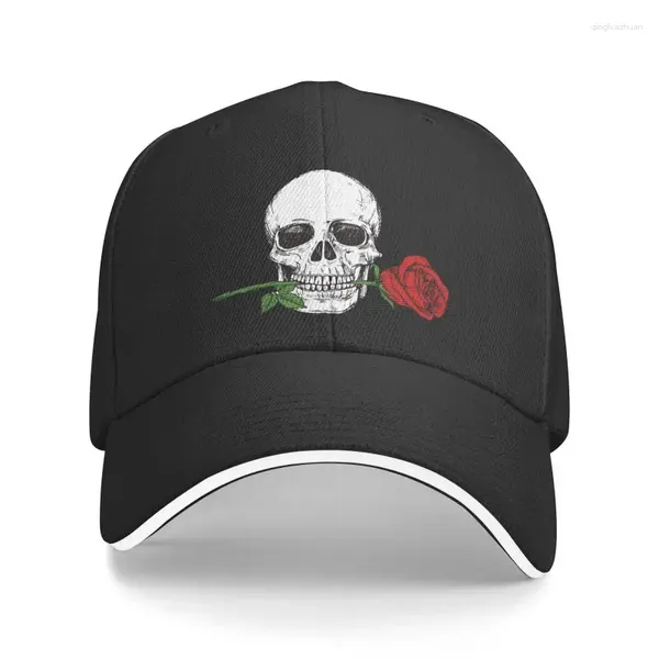 Ballkappen Punk Unisex Rose Skull Baseball Cap Erwachsene Skeleton Verstellbarer Papa Hut Männer Frauen Hip Hop