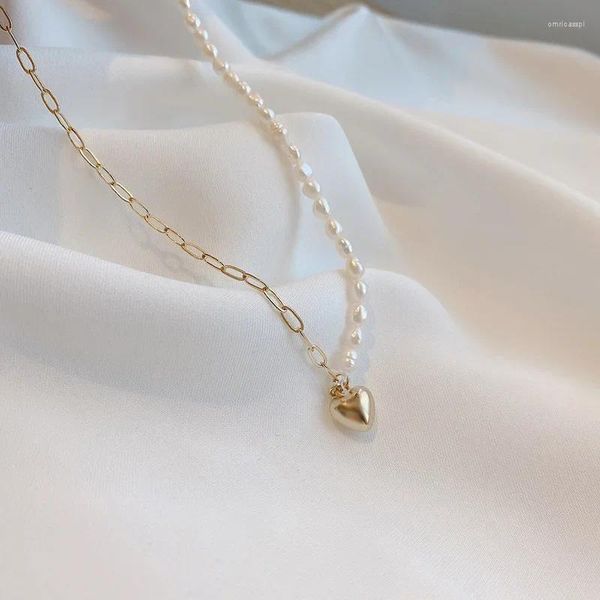 Ожерелья с подвесками Minar, 18-каратное золото с PVD-покрытием, нержавеющая сталь с пресноводным жемчугом, асимметричная цепочка с сердечками, колье для женщин
