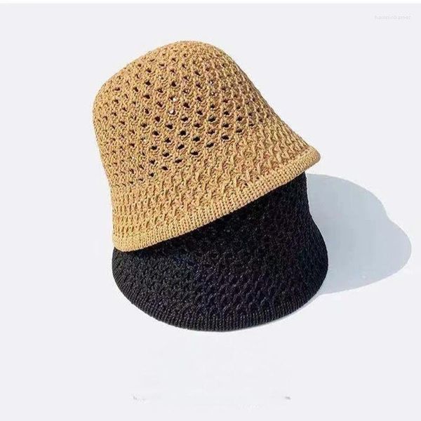 Berretti da donna estivi da donna all'uncinetto cappello da sole pieghevole secchiello in paglia floscio berretto da spiaggia 2023