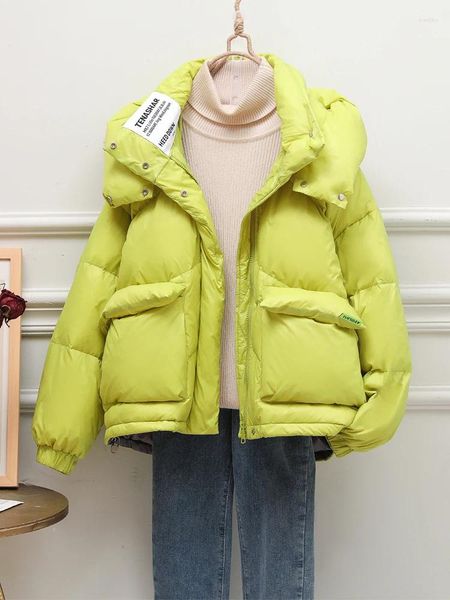 Trench da donna TXii Piumino invernale Cappotto con cappuccio Parka femminile lucido 90% Giacca d'anatra bianca Cerniera Piumino imbottito Capispalla