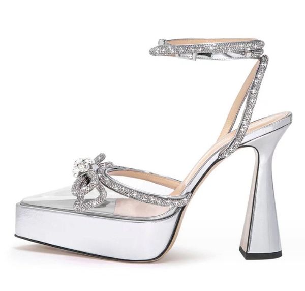2023 nova borboleta diamante plataforma à prova dwaterproof água mulher sapatos de salto alto com lantejoulas apontou cabeça e sandálias ocas sandálias femininas 35-43