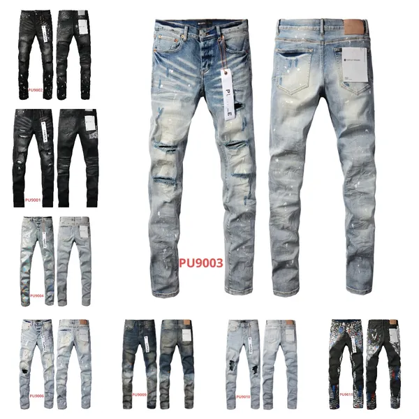 Дизайнерские джинсы, новые внешнеторговые мотоциклетные мужские джинсы, фиолетовые джинсы, европейские и американские тонкие прямые эластичные мужские брюки с рваными коленями