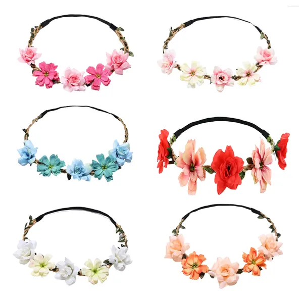 Dekorative Blumen, 6 Stück, Strand, Weihnachten, Geburtstag, mehrfarbig, Party, Haarschmuck, Halloween, Kranz, Krone, Blumen-Stirnband, Hochzeit, Frauen