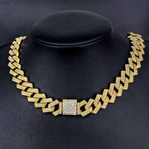 Collana a catena a maglie cubane ghiacciate con Moissanite di ghiaccio hip-hop ipoallergenico e non ossidante, collana da 15 mm per uomo e donna