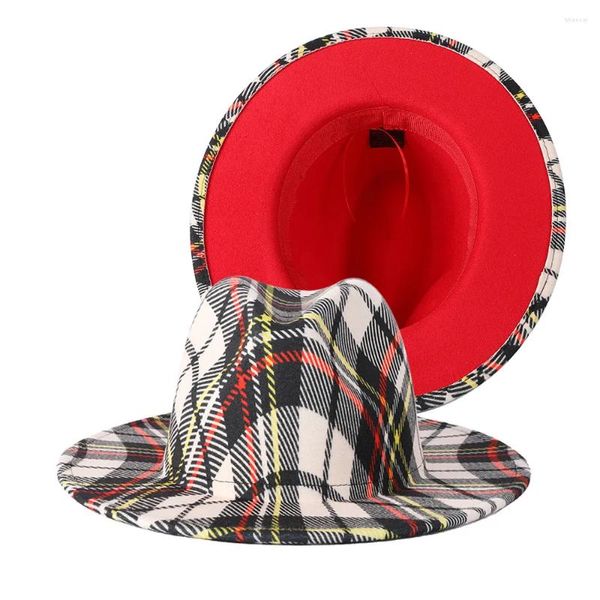 Berets Designer Grade Impressão Fedora Chapéus Aba Larga Fundo Vermelho para Mulheres Casual Festa de Casamento Ao Ar Livre Jazz Caps