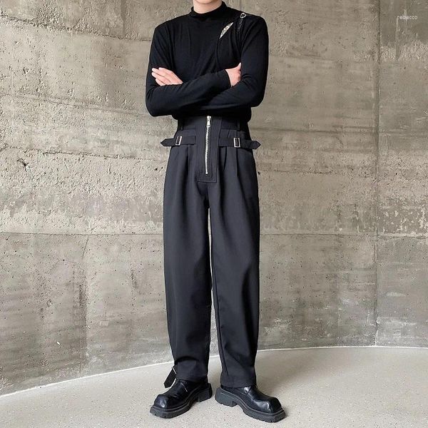 Pantaloni da uomo 2023 autunno stile coreano design unico con cerniera gamba larga uomo Casual abito nero allentato taglia M-XL