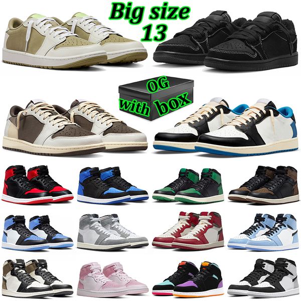 Box Jumpman ile 1 Basketbol Ayakkabı Erkekler için Kadınlar 1S Spor Sneakers Golf Zeytin Ters Mocha Siyah Hayalet Saten Yetiştirilmiş Patent Unc Toe Erkek Kadın Açık Hava Spor Eğitmenleri