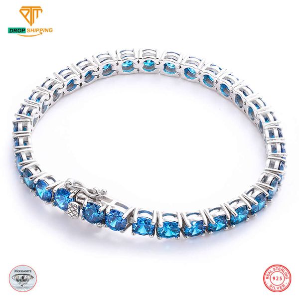 Dropshipping Gioielleria Raffinata Nuovo Articolo Bracciale a catena da tennis con diamanti in argento sterling Sier Blue VVS Moissanite