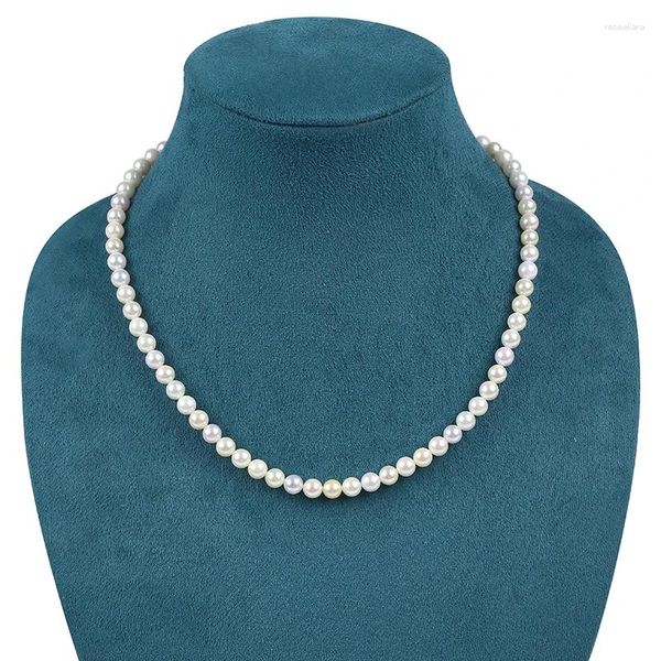 Catene Collana di perle eleganti e alla moda Perle autentiche rotonde da 6-6,5 mm naturali, regalo per feste da donna