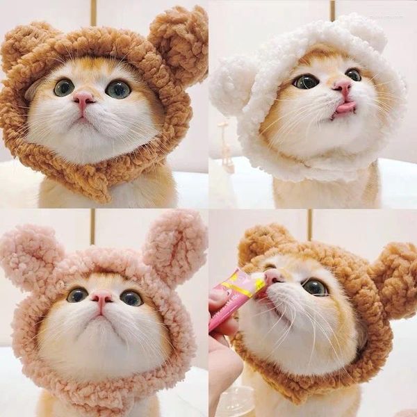 Kedi kostümleri Noel evcil hayvan şapka ayı peluş başlık sevimli köpek örgü sıcak rol oyun tedarikçi aksesuarları