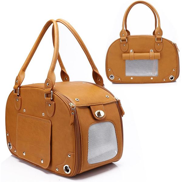 YUEXUAN Bolsa de designer respirável portátil de couro PU para gatos e cães transportadores para animais de estimação Bolsas para passeios de animais de estimação Bolsas de ombro moda luxo Dhgate Ventilar Bag, atacado