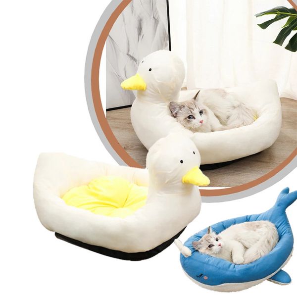 canili penne Cat Nest Inverno caldo mantenimento Prodotti per animali Cartoon balena Nuoto Anatra Cuscino Letto Divano Tappetino in cotone 231202