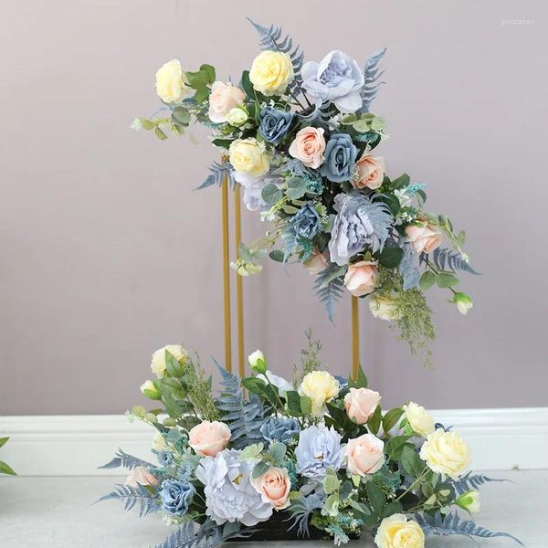 Flores decorativas personalizadas série azul simulação bola de flores decoração de casamento fileira cortina de casa estrada