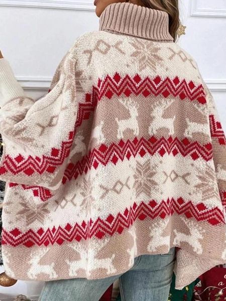 Kadın Sweaters Ailesi Noel Çirkin Uzun Kollu Örgü Ren Geyiği Baskı Külep Üstleri Sonbahar Kış Sıcak Kıyafetleri