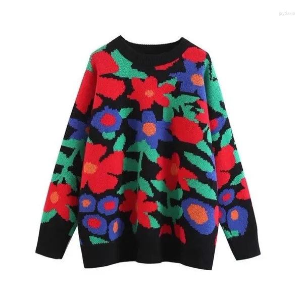 Maglioni da donna Korejepo Maglione grande fiore rosso Girocollo Pullover Donna Addensato Autunno Inverno Coreano Allentato Retro Pigro Top a maniche lunghe