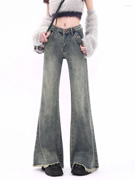 Kadınlar kot tasarımcı kızlar boot kesim parlama püskül düşük belim moda y2k denim pantolon gevşek gündelik cadde pantolon