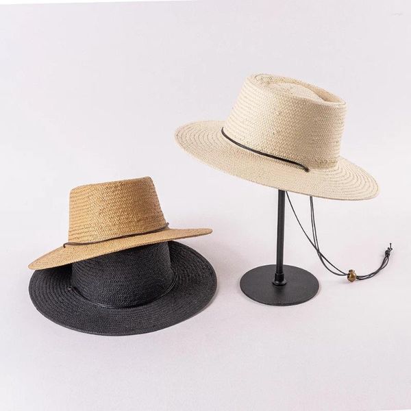 Beralar 202303-HH5196 Yaz El Yapımı Kağıt Çim Yüzük Tether Strap Klasik Fedoras Cap Erkek Kadınlar Panama Caz Şapkası