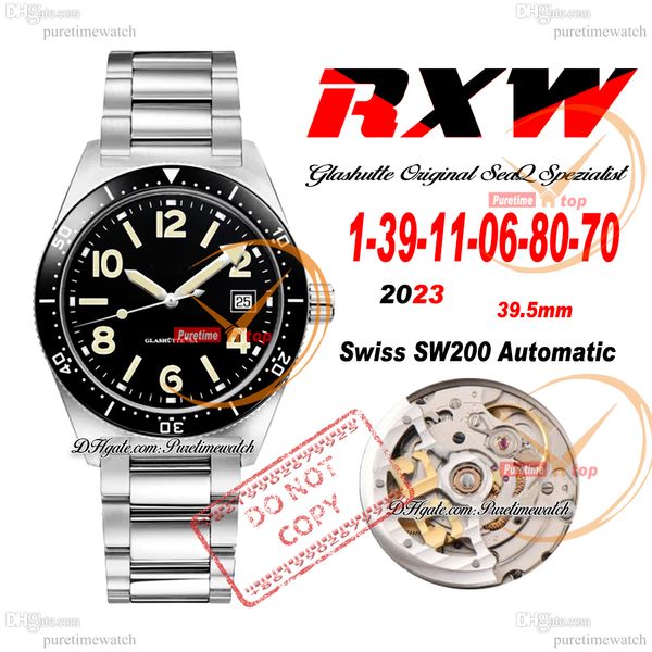 RXW Senator SeaQ Spezialist Diver Swiss SW200 Relógio automático masculino 39,5 mm mostrador preto pulseira de aço inoxidável 1-39-11-06-80-70 Super Edition Reloj Hombre Puretime A1