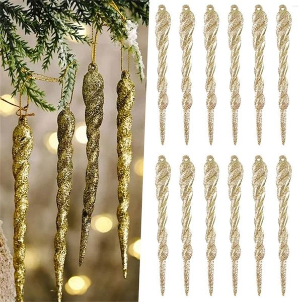 Decorações de Natal Floco de Neve Icicle 12PCS Cor Dourada Enfeites de Sincelos Conjunto Acrílico para