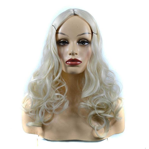 Parrucca copricapo bianco frangia divisa copricapo capelli lunghi ricci grande onda Copricapo parrucca beige
