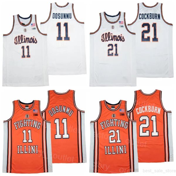 NCAA College Illinois Fighting Illini Basketball 11 Ayo Dosunmu Trikot 21 Kofi Burn University All Ed Team Farbe Orange Weiß für