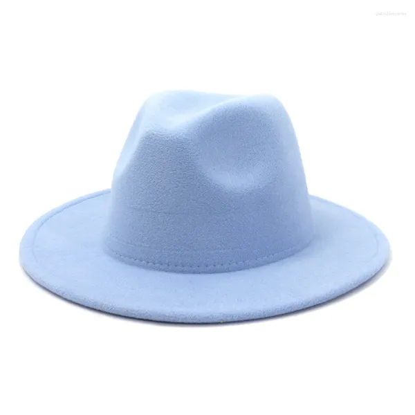 Berets 2023 Ankunft Einfache Sky Blue Wollfilz Fedora Hut Für Frauen Einfarbig Panama Gamble Weiß Jazz Cap Fedoras