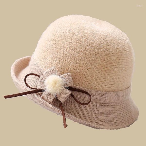 Berretti da donna moda cappelli a secchiello in feltro di lana autunno inverno caldo berretto da lavabo floreale femminile vintage elegante banchetto festa pescatore