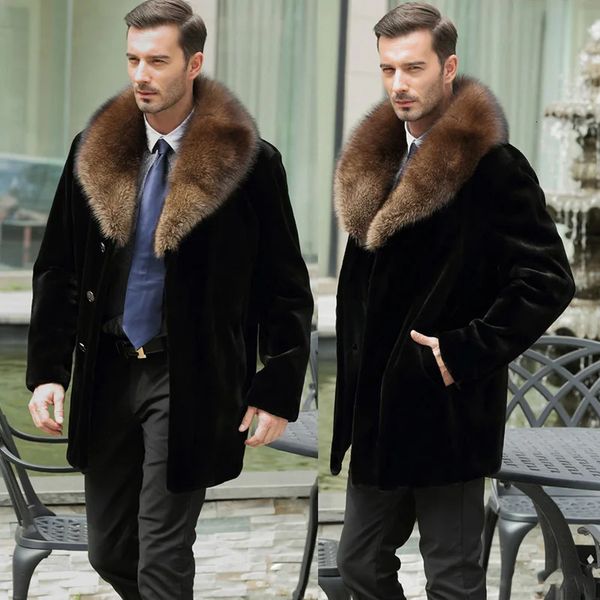 Мужские куртки 2023, осень-зима, средней длины, высокая имитация цельной норки, мужская одежда, Тренч, роскошный корейский плащ 231202