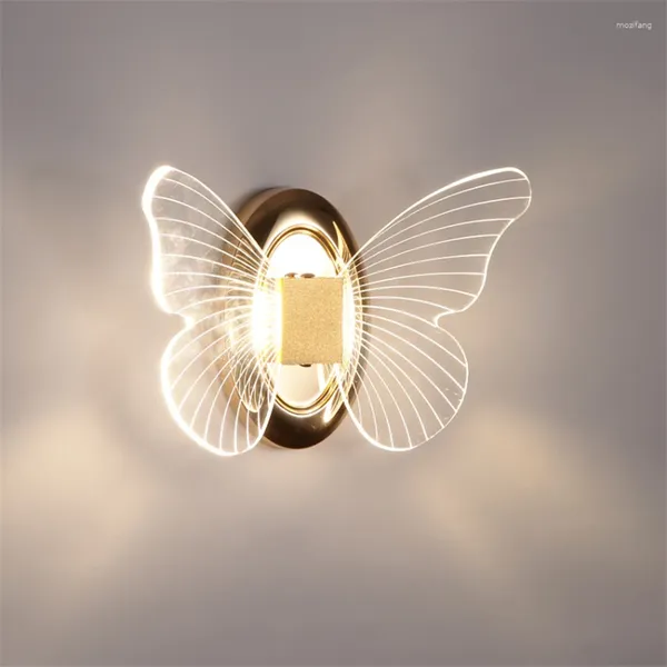 Настенный светильник в скандинавском стиле с крыльями ангела, акриловый современный прикроватный светильник для спальни, гостиной, с затемнением, бра для учебы, украшенные светильники